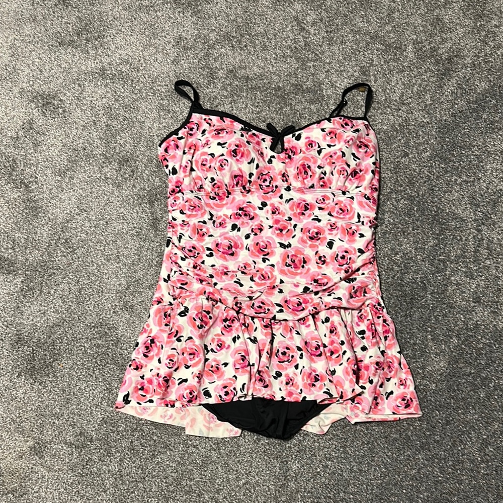 Floral Pink and Black Swimsuit